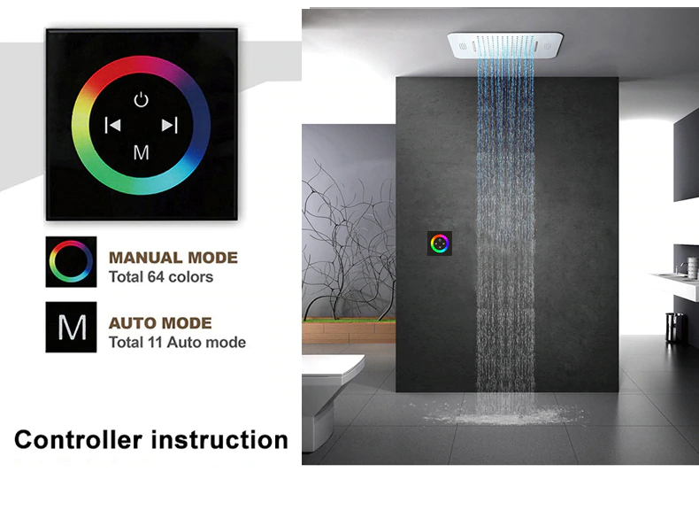 Luxurious High End Rain Shower System With Led Lights And Bluetooth