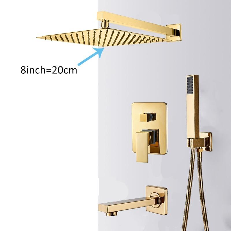 Wall Mounted Golden Shower Head Set with Thermostatic Mixer - Decoratormall