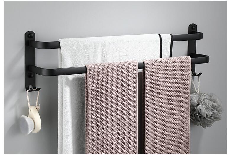 Elegant Matte Black Aluminum Towel Holder Rack - Decoratormall