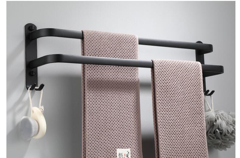 Elegant Matte Black Aluminum Towel Holder Rack - Decoratormall