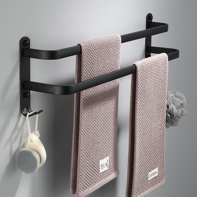 Elegant Matte Black Aluminum Towel Holder Rack - Decoratormall