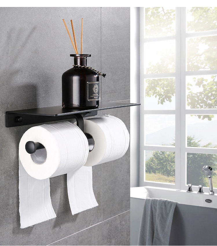 Black Space Aluminum Double Toilet Paper Roll Holder - Decoratormall