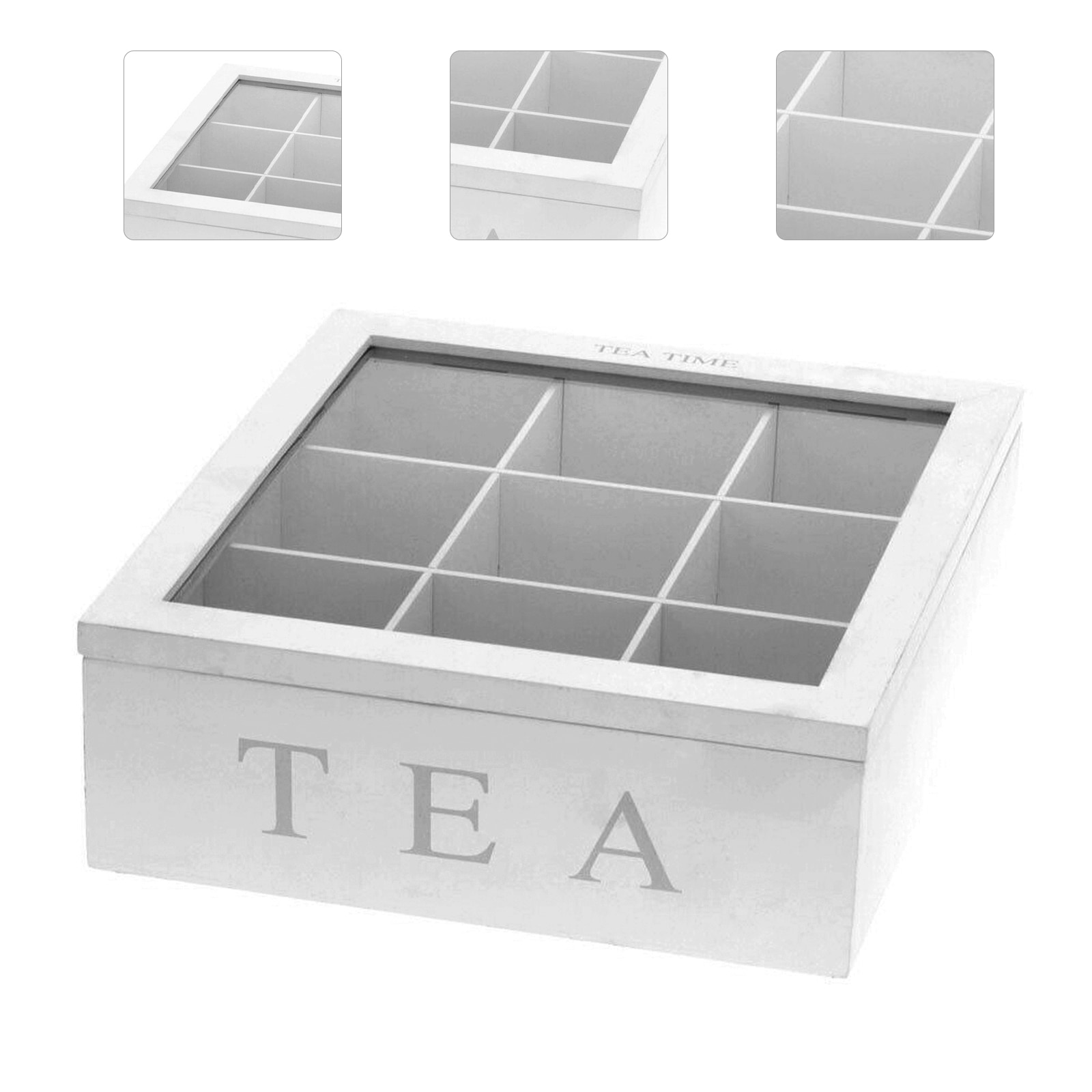 Wooden Tea Bags Storage Box with 9 Grids - Decoratormall