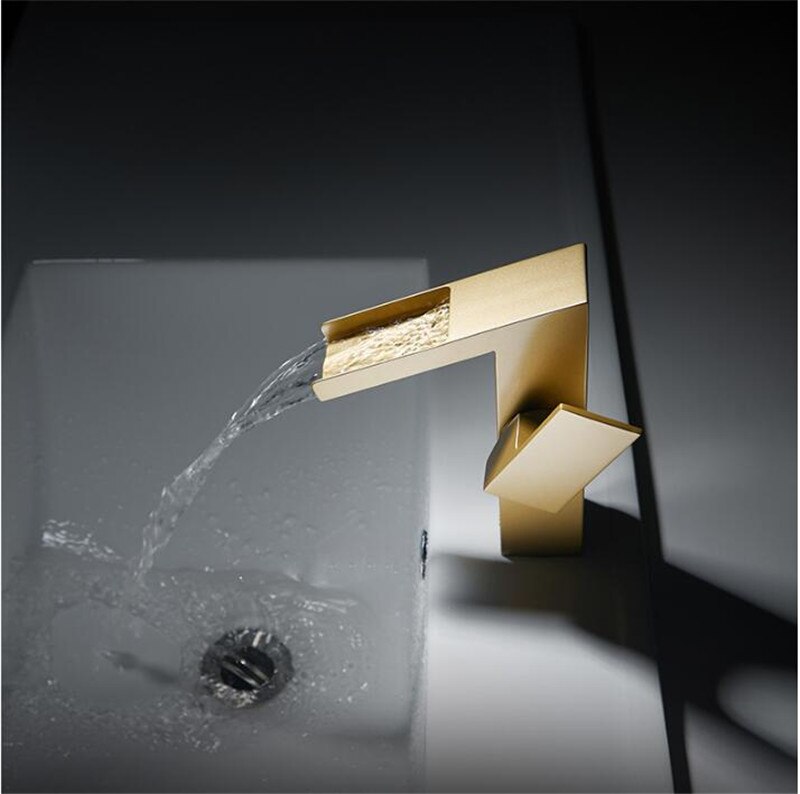 Modern Brushed Gold Designer Bathroom Waterfall Faucet - Decoratormall