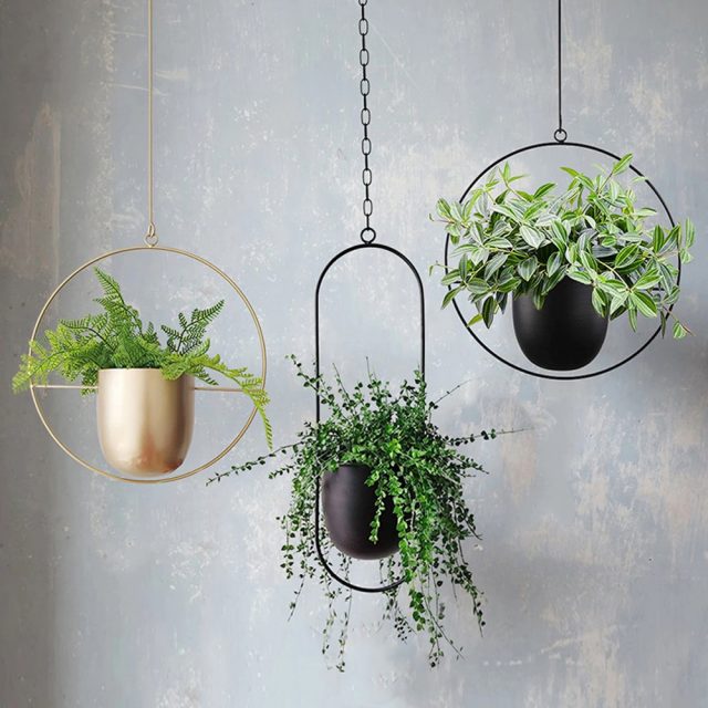 Nordic Design Hanging Round Iron Wire Flower Pot - Decoratormall